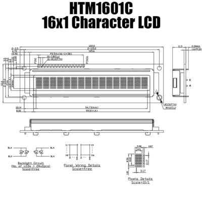 MCU इंटरफ़ेस HTM1601C के साथ मोनोक्रोम कैरेक्टर LCD मॉड्यूल 1X16