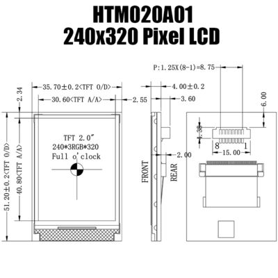 2.0 इंच एसपीआई टीएफटी एलसीडी मॉड्यूल डिस्प्ले प्रैक्टिकल 240x320 एचटीएम020ए01