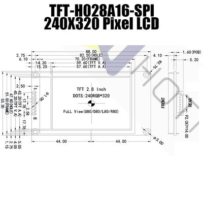 2.8 इंच 240x320 एसपीआई टीएफटी एलसीडी मॉड्यूल ST7789V सूरज की रोशनी पठनीय TFT028A16-SPI