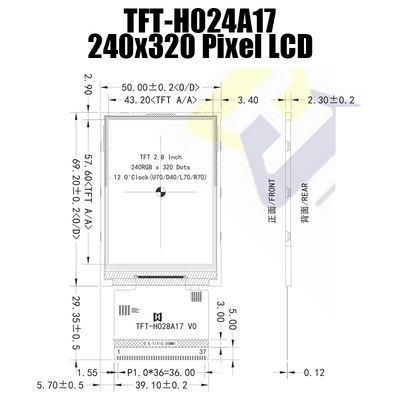 2.8 इंच MCU डिस्प्ले TFT LCD 240x320 डॉट्स 250cd/M2 IC ST7789 TFT-H028A17QVTST2N37 के साथ