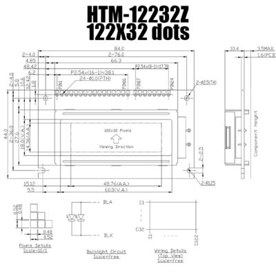 सफेद बैकलाइट HTM12232Z के साथ 122X32 ग्राफिक एलसीडी मॉड्यूल STN डिस्प्ले