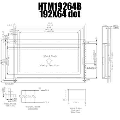 सफेद बैकलाइट HTM19264B के साथ 192X64 KS0108 ग्राफिक एलसीडी मॉड्यूल डिस्प्ले