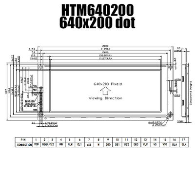 व्हाइट बैकलाइट HTM640200 के साथ 640x200 टिकाऊ ग्राफिक एलसीडी मॉड्यूल DFSTN