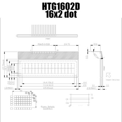 2X16 कैरेक्टर COG LCD | बिना बैकलाइट के FSTN+ ग्रे डिस्प्ले | ST7032I/HTG1602D