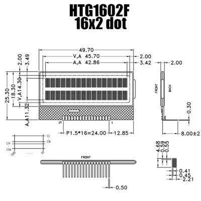 2X16 कैरेक्टर COG LCD | बिना बैकलाइट के STN+ ग्रे डिस्प्ले | ST7032I/HTG1602F