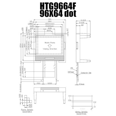 96X64 ग्राफिक कॉग एलसीडी ST7549 | सफेद बैकलाइट/HTG9664F के साथ एफएसटीएन + डिस्प्ले