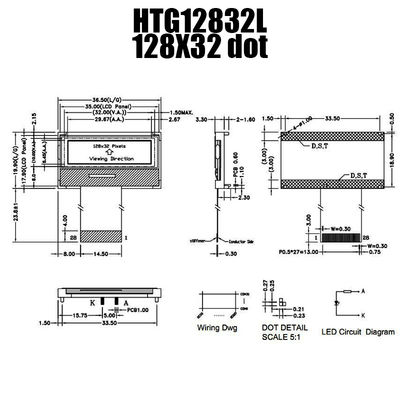 128X32 ग्राफ़िक कॉग LCD ST7567 | सफेद बैकलाइट/HTG12832L के साथ STN + डिस्प्ले