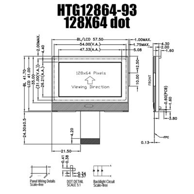 व्हाइट साइड बैकलाइट HTG12864-93 के साथ 128X64 ग्रे एलसीडी ग्राफिक डिस्प्ले मॉड्यूल