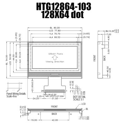 128X64 ग्रे COG LCD मॉड्यूल ग्राफिक 66.52x33.24mm ST7565P HTG12864-103