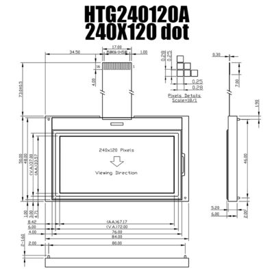 साइड व्हाइट बैकलाइट HTG240120A के साथ 240X120 LCD मॉड्यूल TFT ग्राफ़िक