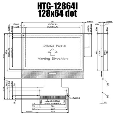 बहुउद्देशीय COG LCD मॉड्यूल ग्राफिक 128X64 ST7565R नकारात्मक ट्रांसमिसिव HTG12864