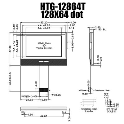 128X64 मोनोक्रोम COG LCD मॉड्यूल 3.3V MCU8080 ST7567 HTG12864T