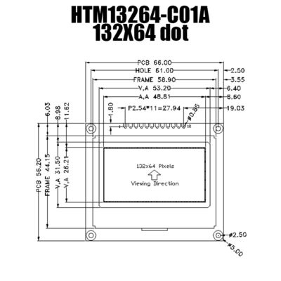 6H ओक्लॉक वाइड व्यूइंग एंगल के साथ 132X64 COG ग्राफिक एलसीडी मॉड्यूल