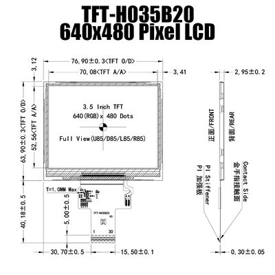 औद्योगिक कंप्यूटर के लिए 3.5 इंच आईपीएस 640x480 वाइड तापमान टीएफटी डिस्प्ले पैनल ST7703