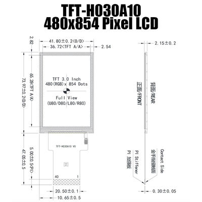 औद्योगिक कंप्यूटर के लिए 3.0 इंच आईपीएस 480x854 वाइड तापमान टीएफटी डिस्प्ले पैनल ST7703