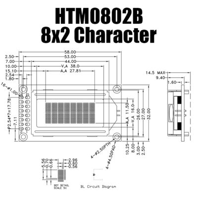 कस्टम STN 8X2 कैरेक्टर LCD डिस्प्ले पीला हरा 16PIN HTM0802B