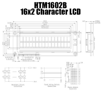 ग्रीन बैकलाइट HTM1602B के साथ 16x2 मध्यम एलसीडी कैरेक्टर डिस्प्ले