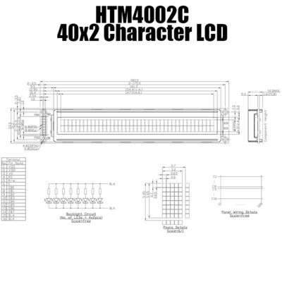 5V इंडस्ट्रियल कैरेक्टर LCD मॉड्यूल डिस्प्ले 40x2 8 बिट HTM4002C