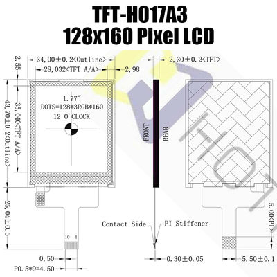 1.77 इंच सूरज की रोशनी पढ़ने योग्य प्रतिरोधक TFT डिस्प्ले 128x160 Tft कलर मॉनिटर