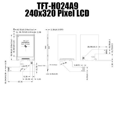 टिकाऊ 2.4 इंच धूप पढ़ने योग्य TFT LCD डिस्प्ले 240x320 TFT-H024A9QVIFT8N20
