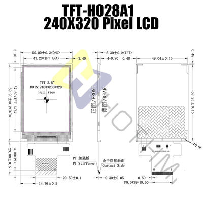 उपकरण 240x320 2.8&quot; TFT डिस्प्ले SPI इंटरफ़ेस 250cd/m2