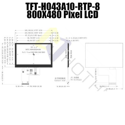 3.3V प्रतिरोधक LCD 4.3 इंच, 800x480 LCD TFT 4.3 इंच TFT-H043A10SVIST5R40