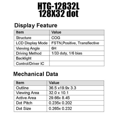 व्हाइट साइड बैकलाइट HTG12832L के साथ 128X32 ग्राफिक सीओजी एलसीडी मॉड्यूल ST7565R