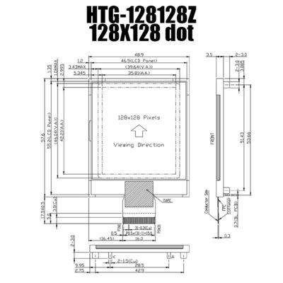 128X128 ग्राफिक COG LCD मॉड्यूल SSD1848 STN-ग्रे डिस्प्ले HTG128128Z