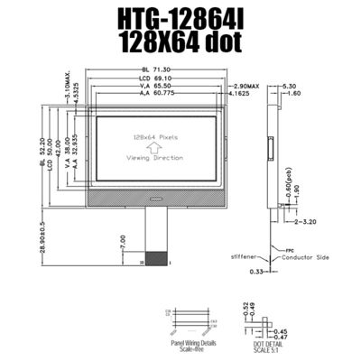 व्हाइट साइड बैकलाइट HTG12864I के साथ ग्लास एलसीडी डिस्प्ले पर 128X64 एसपीआई चिप