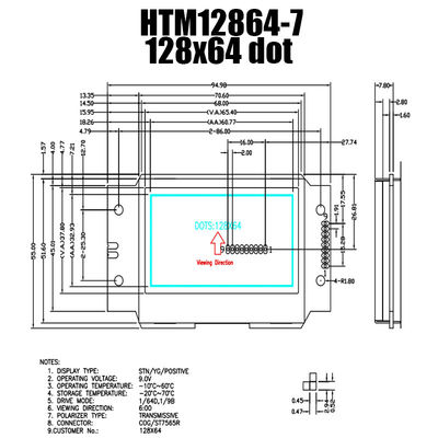 व्हाइट साइड बैकलाइट HTM12864-7 के साथ 128X64 एसपीआई ग्राफिक एलसीडी मॉड्यूल ST7565R