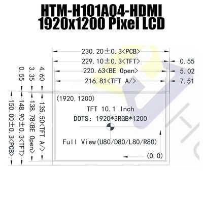 10.1 इंच 1920x1200 एचडीएमआई 1.4 आईपीएस एलसीडी डिस्प्ले सूरज की रोशनी पढ़ने योग्य प्रकार