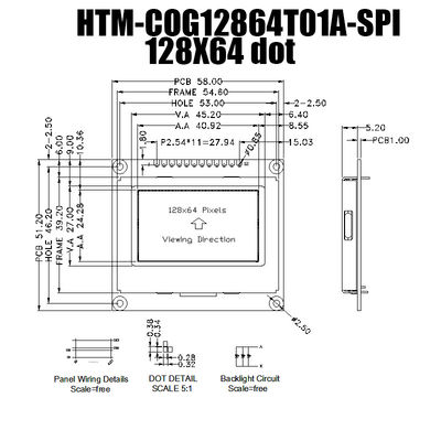 इंस्ट्रूमेंटेशन के लिए 128X64 एसपीआई एसटी7567 एफएसटीएन ग्राफिक एलसीडी मॉड्यूल वाइड टेम्परेचर
