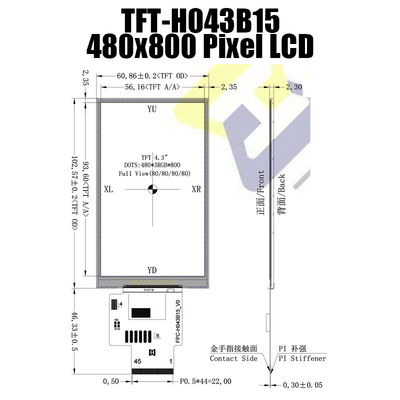 इंस्ट्रूमेंटेशन के लिए 4.3 इंच टीएफटी एलसीडी डिस्प्ले मॉड्यूल 480X800 निर्माता