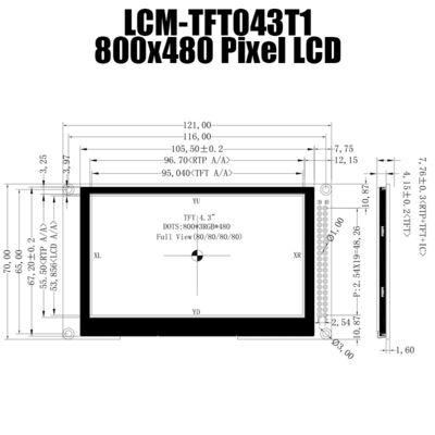 कंट्रोलर बोर्ड SSD1963 के साथ 4.3 इंच 800x480 IPS TFT LCD पैनल