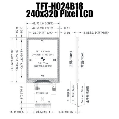 2.4 इंच आईपीएस 240x320 टीएफटी डिस्प्ले पैनल एसटी7789वी औद्योगिक नियंत्रण के लिए पढ़ने योग्य सूरज की रोशनी