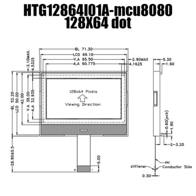128x64 सीओजी एलसीडी ग्राफिक्स डिस्प्ले मॉड्यूल एसटी7567 नियंत्रक सफेद रोशनी के साथ